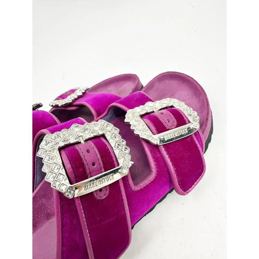 Manolo Blahnik Birkenstock Sandal in Fuchsia‎ Velvet 37